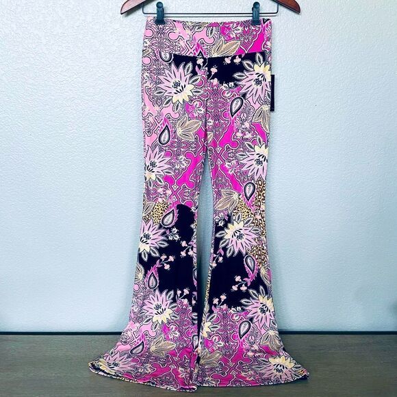 Boho Paisley Flare Seventies Pull-On Stretch Flare Pants S - Picture 1 of 4